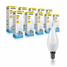 Упаковка светодиодных ламп Свеча C37 на ветру матовая - C37-07W/3000/E14 Smartbuy - 10 штук!!!